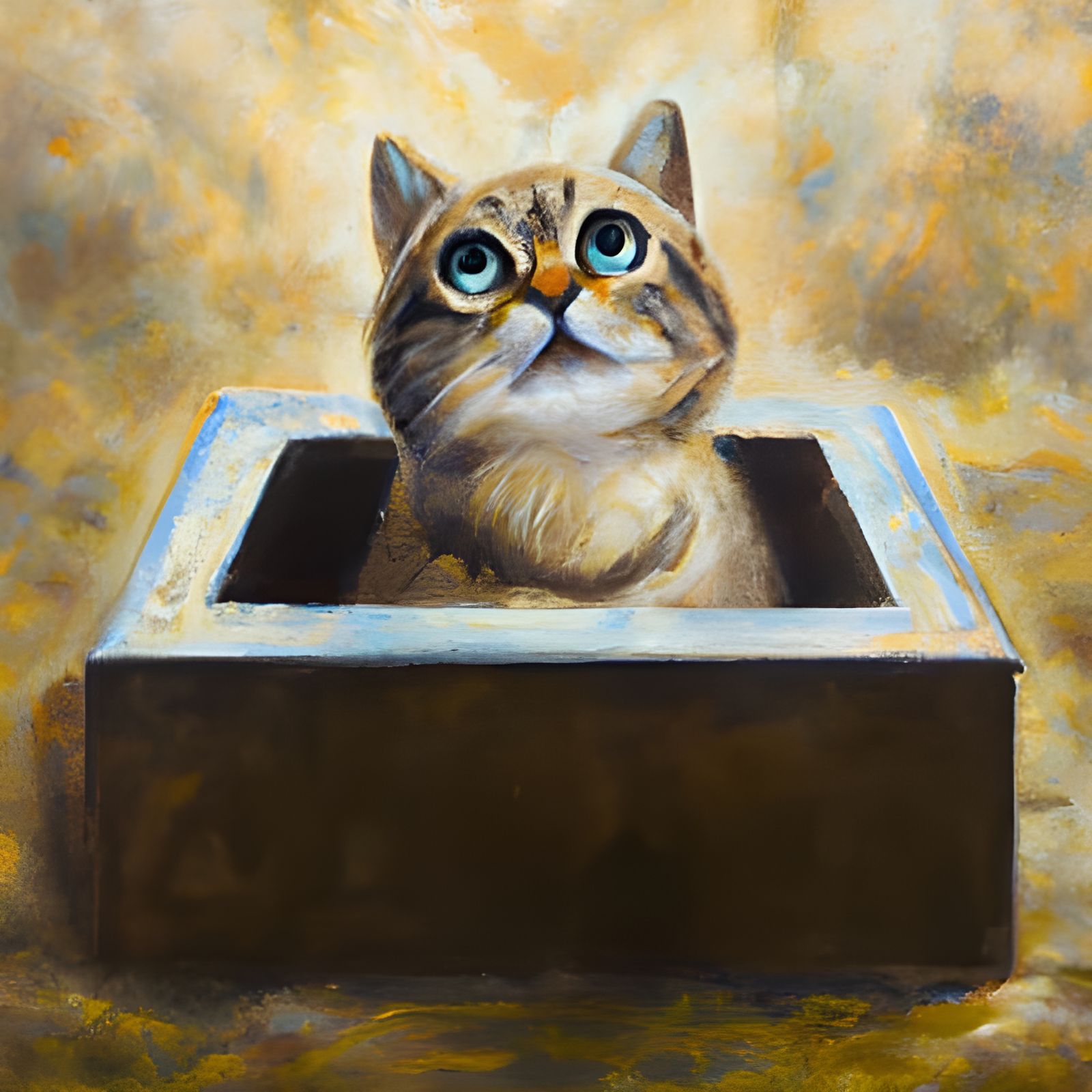 Cute Cat in Box: Oil Painting