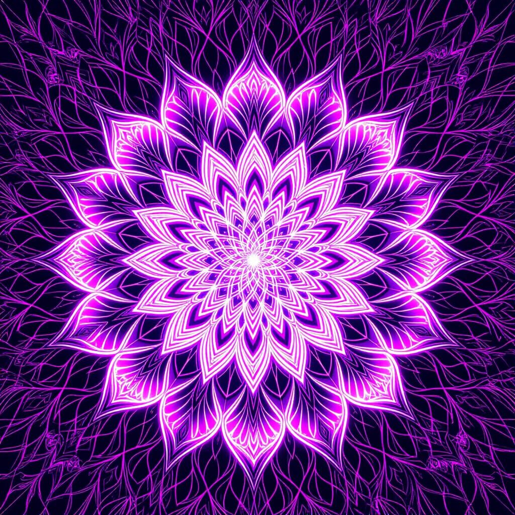 Vibrant Mandala Fractal Radiating Pink and Purple