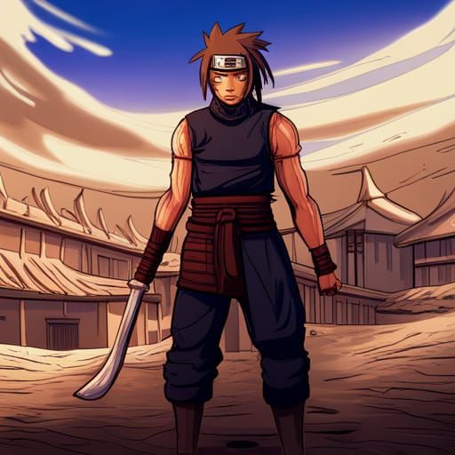 Muscular Dark-Skinned Shinobi in Naruto Anime Style