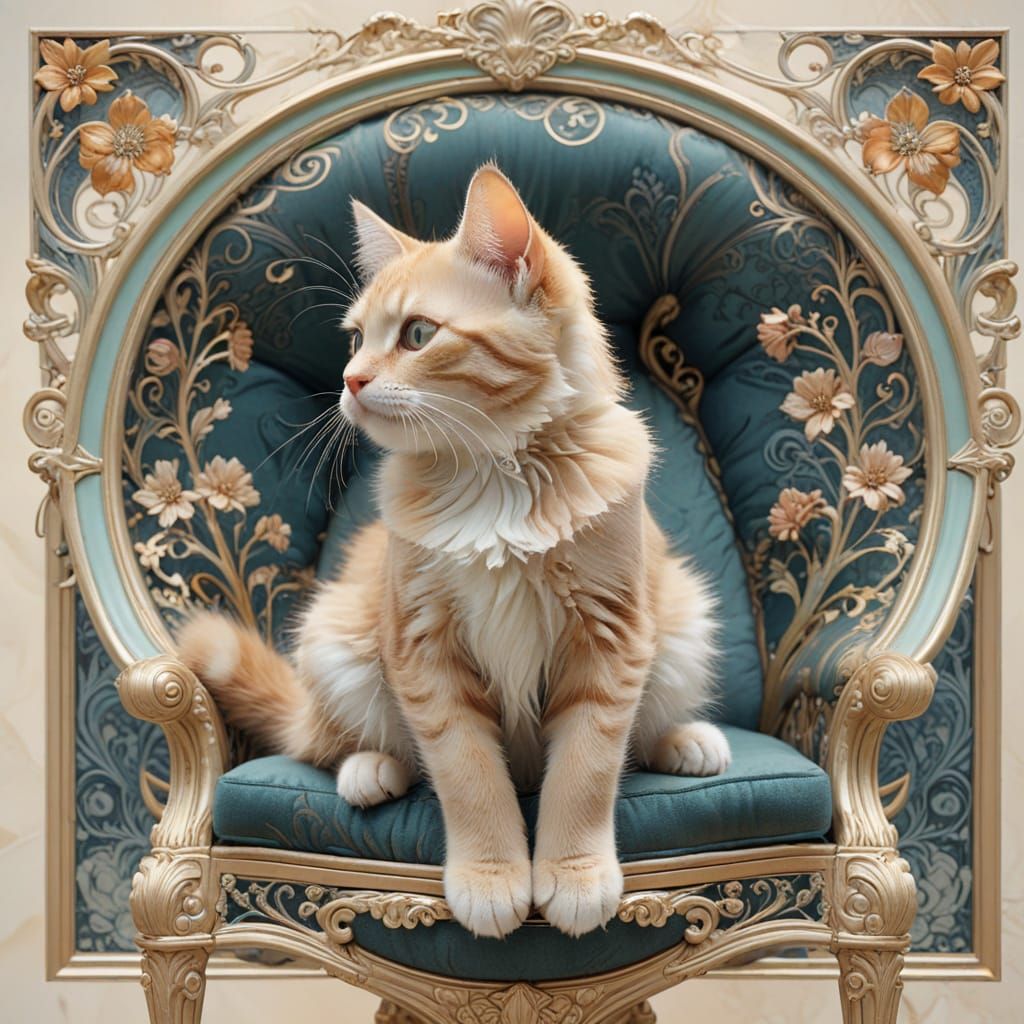 Elegant Kitten in Art Nouveau Armchair