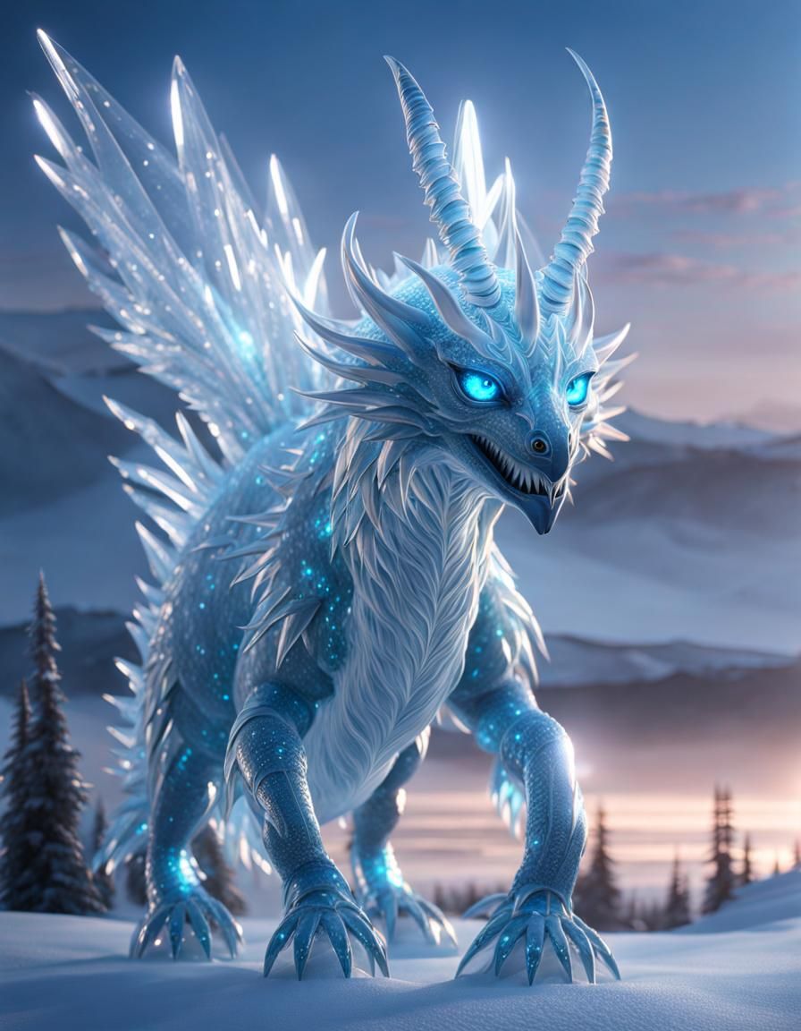 Translucent Ice Creature with Shiny Eyes in 8K