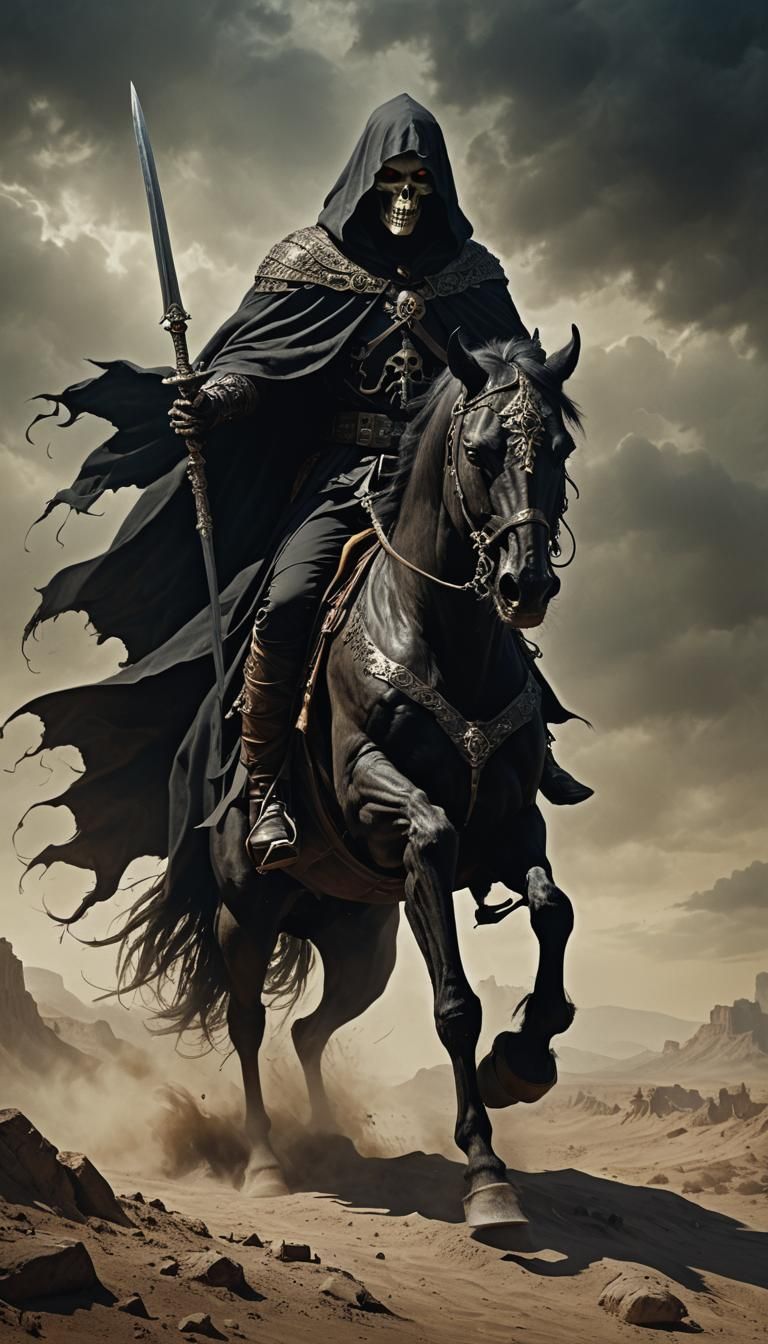 Shadow Warrior on Pale Horse with Dark Sword