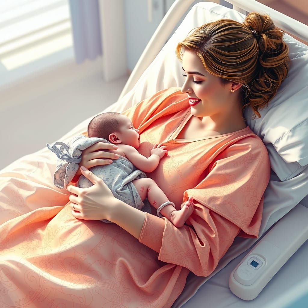 Mother's Loving Moment in Vibrant Abstract Vector Fractal St...