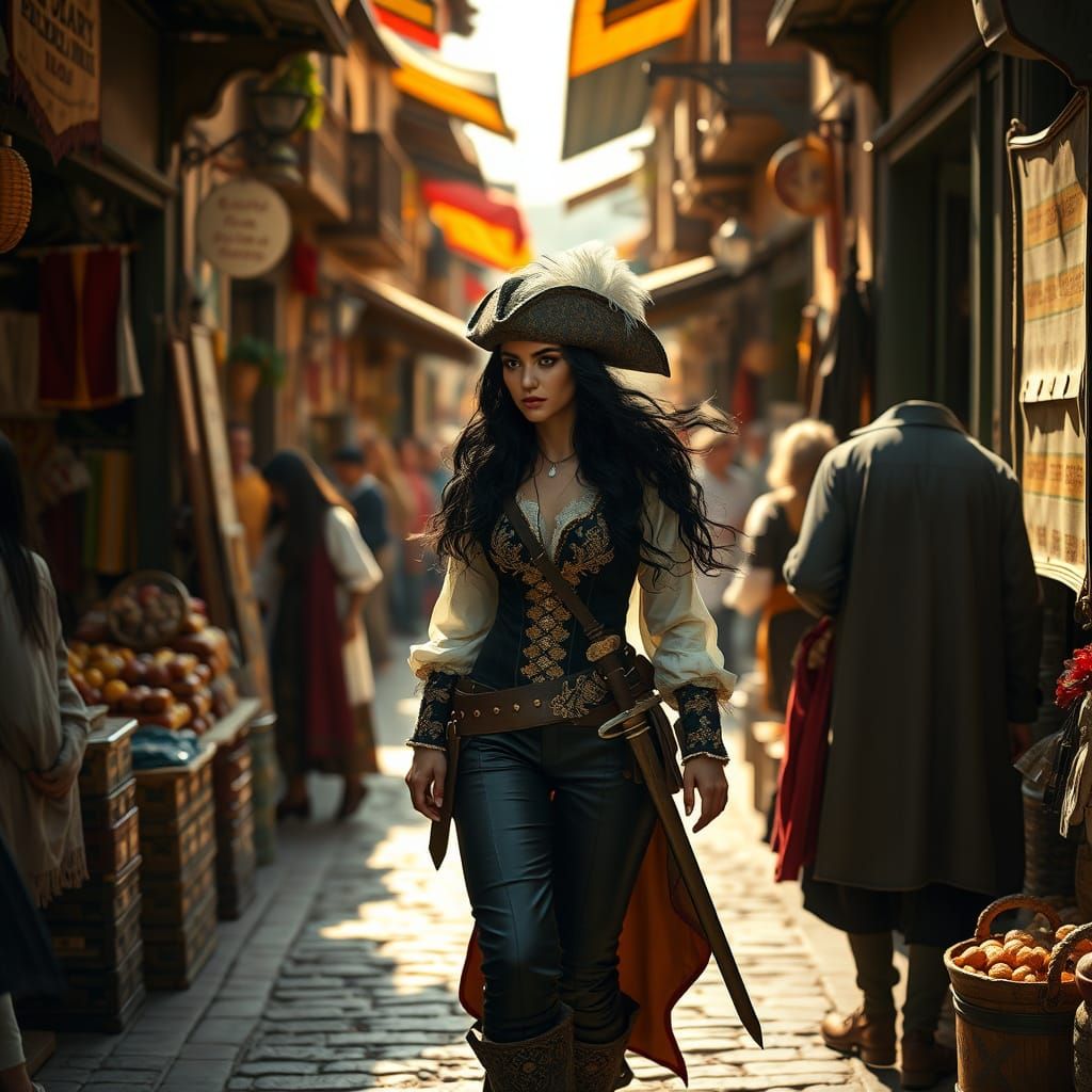 Spanish Woman in Marketplace: Hyperrealistic Concept Art