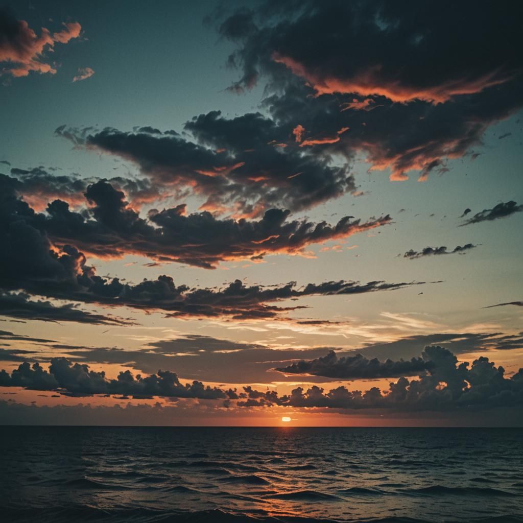 Dramatic Dark Fantasy Sunset Sky Over Ocean
