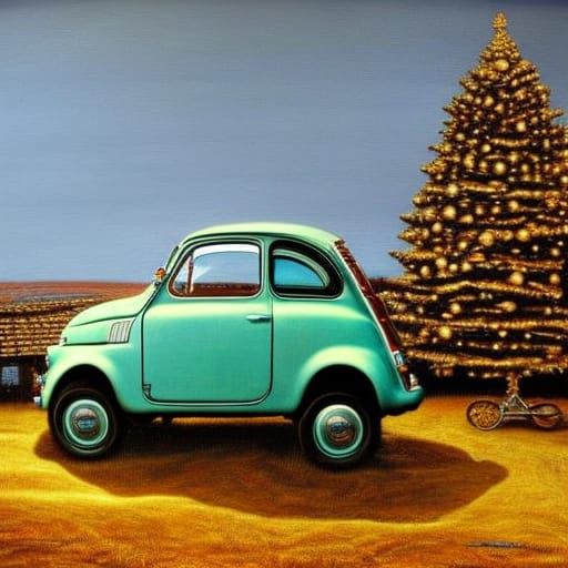 Fiat 500 with Christmas Tree, Leonardo da Vinci Style