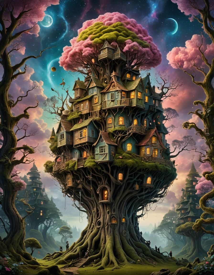 Surreal Forest Village Key Sculpture