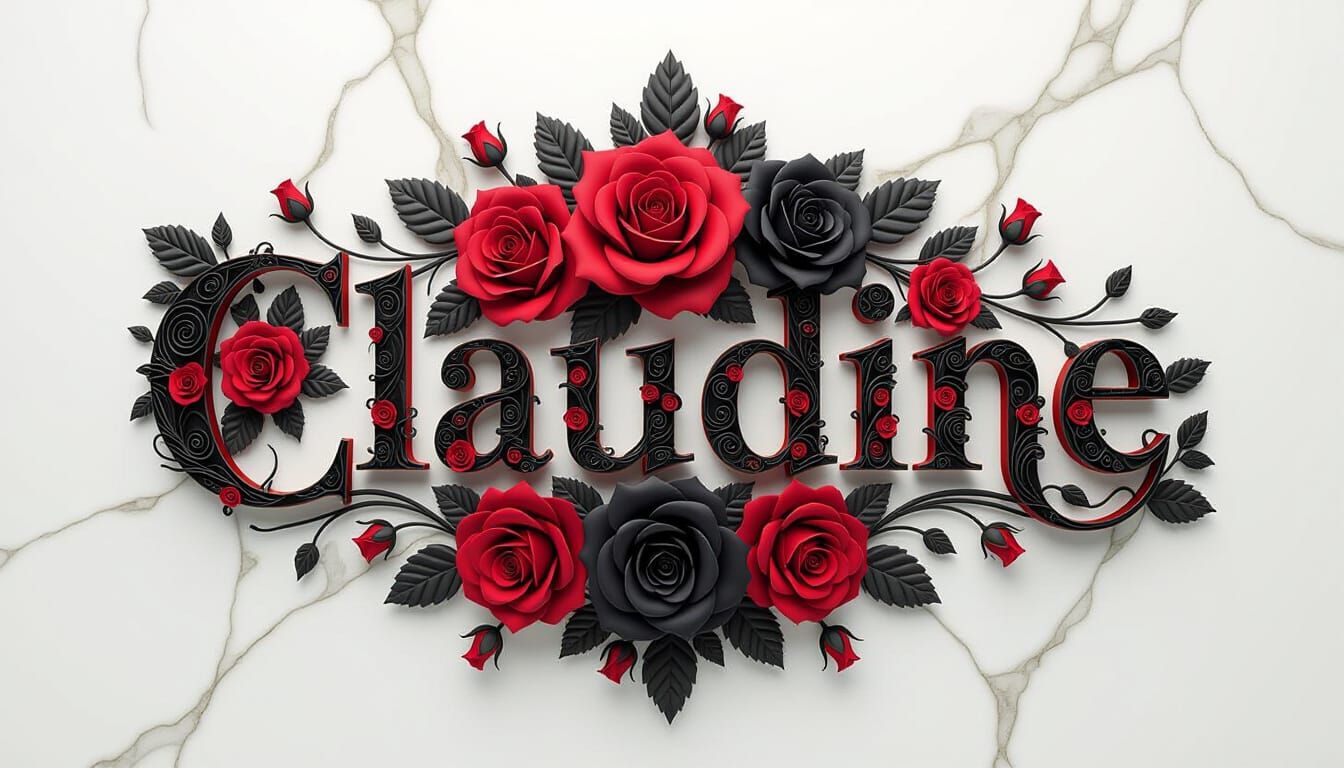 Claudine Name Crafted from Black and Crimson Roses