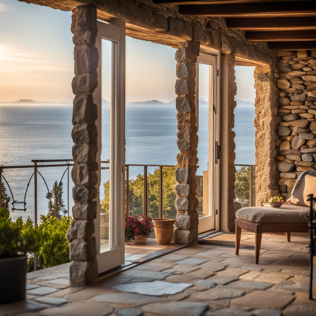 Wide Stone and Wood House Overlooking Ocean