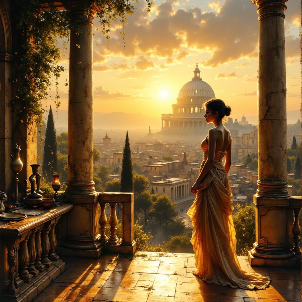 Ancient Rome at Golden Hour: Hyperrealistic Illustration