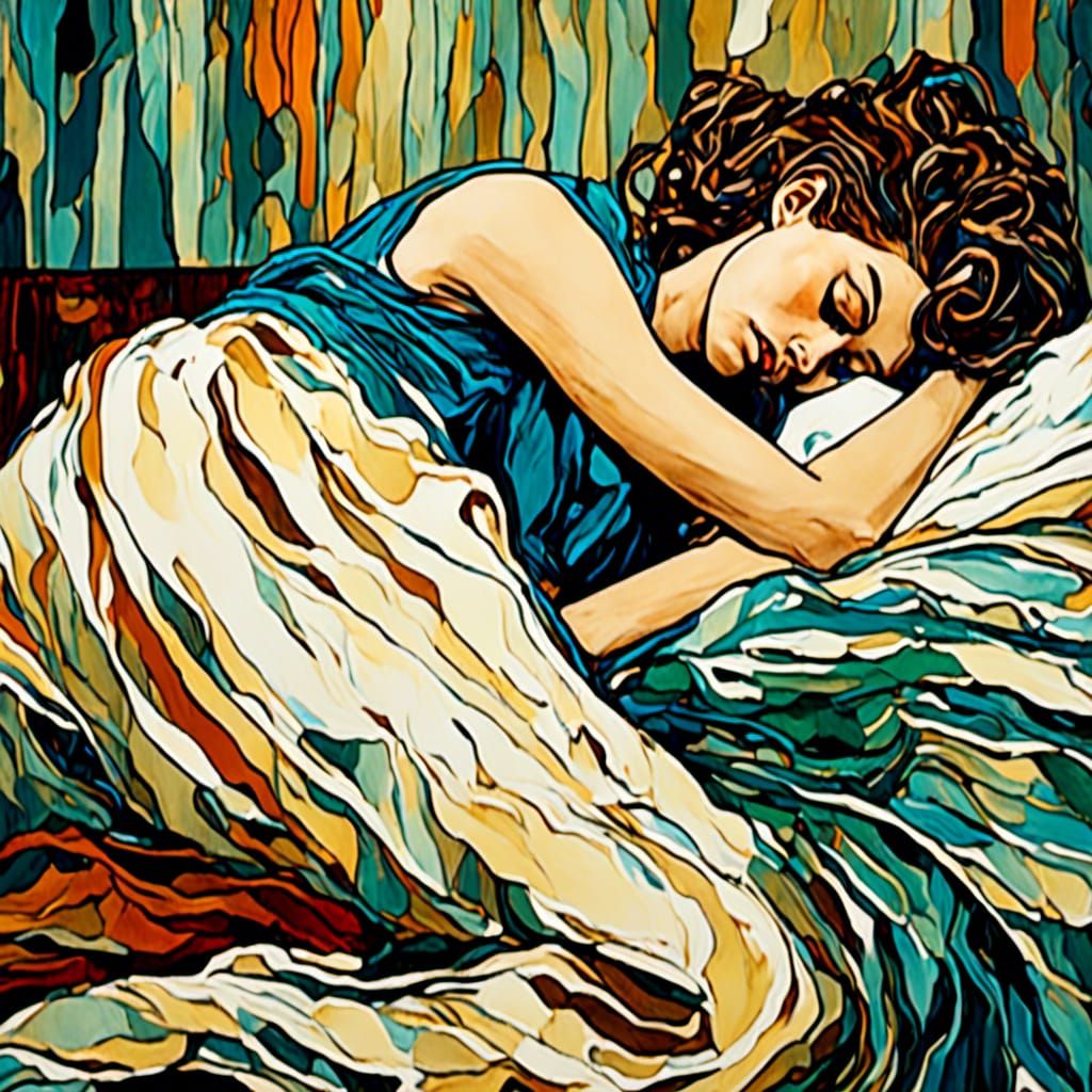 Woman in Bedroom, Expressionist Gouache Watercolor