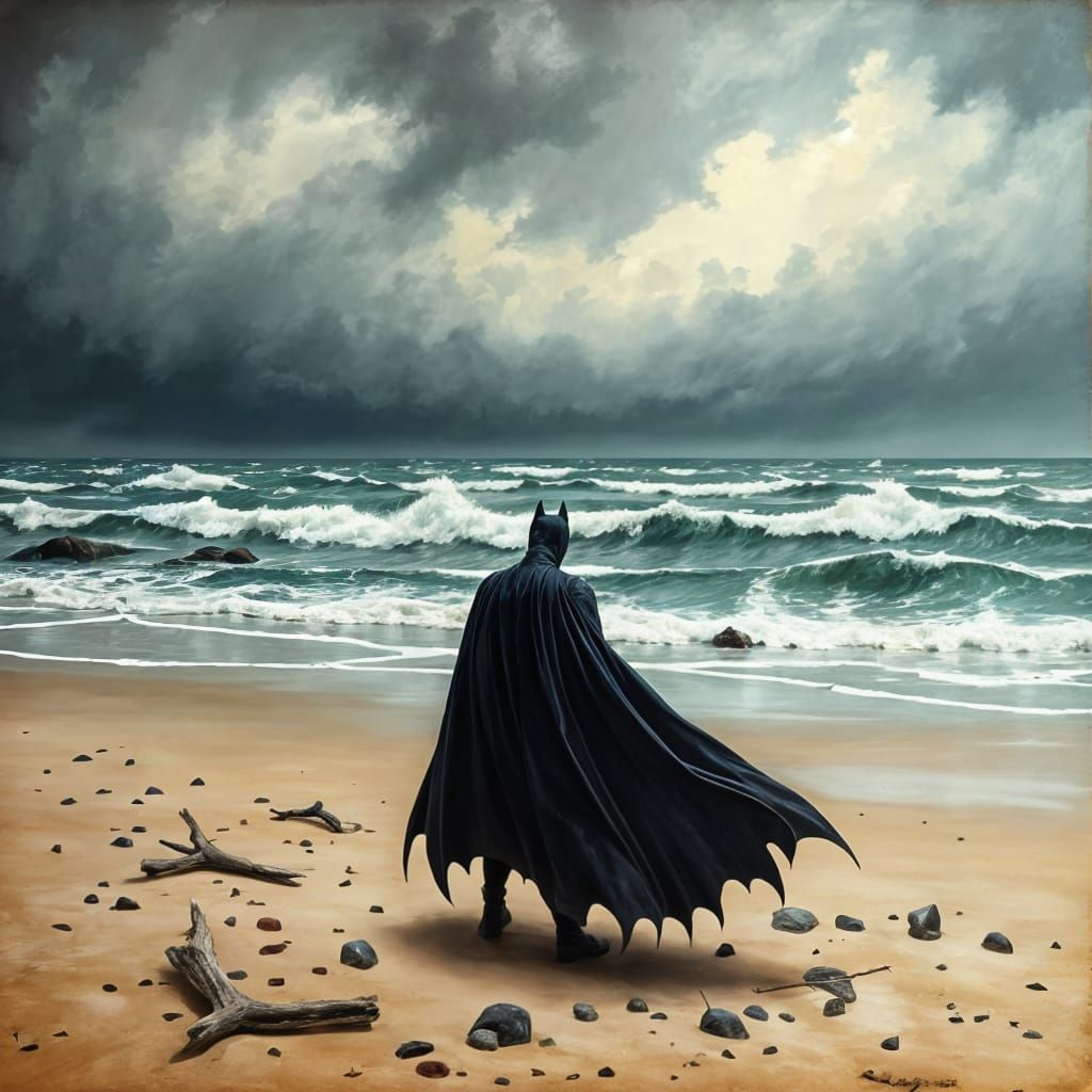 Batman on Stormy Shore, Painterly Style