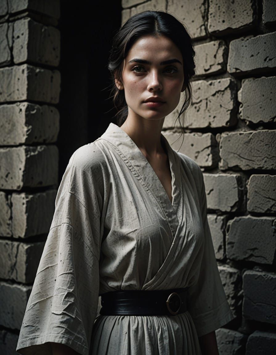 Ethereal Woman in Distressed Stone Texture