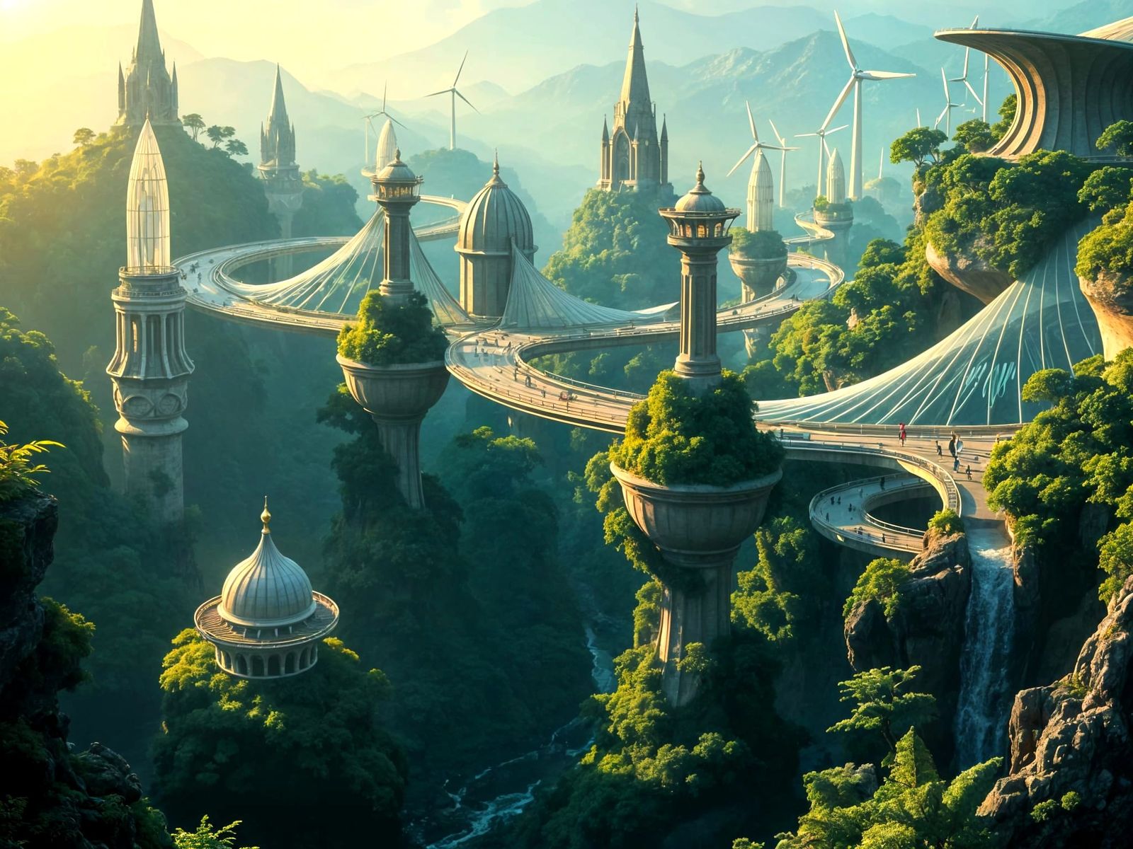 Ethereal Forest Metropolis in Soft Golden Light