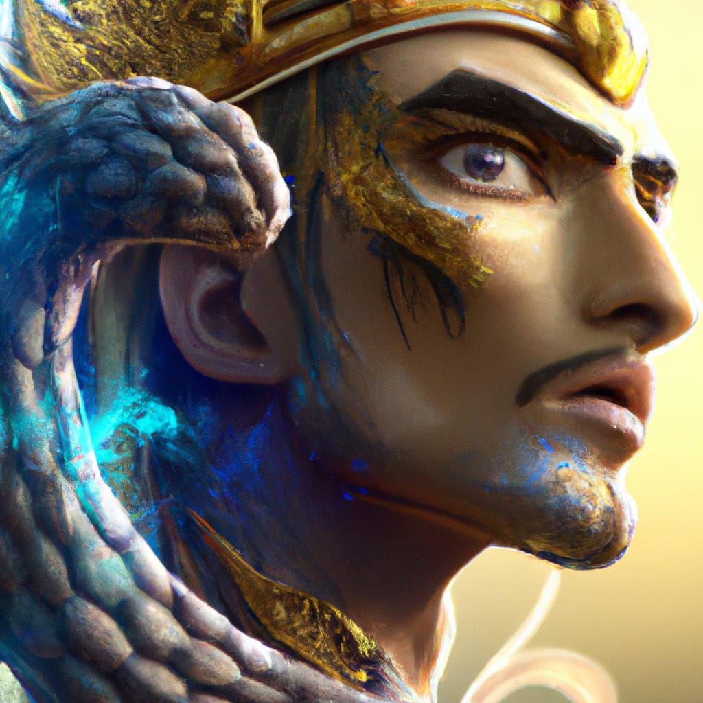 Serpent Crowned Zagreus Portrait in Hyperdetailed Style