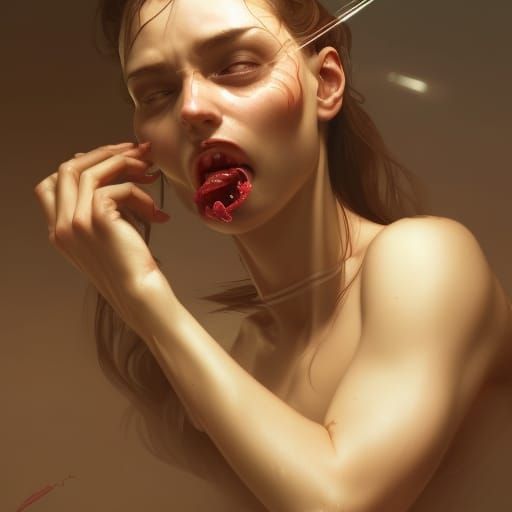 Dominant Woman Consuming Man: Hyperdetailed Portrait