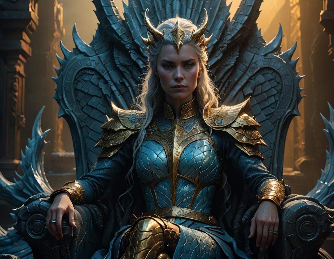 Dragon Queen on Throne in Hyper-Realistic Digital Art