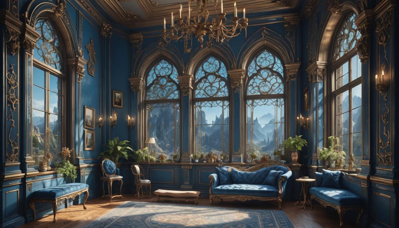 Ethereal Interior Oasis in Deep Blues