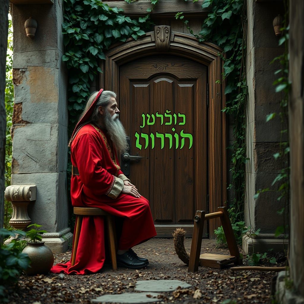 Mystical Oak Door in Abandoned Garden: Renaissance Portrait