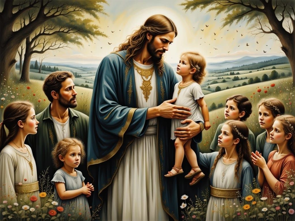 Jesus Embraces Children in a Gentle World