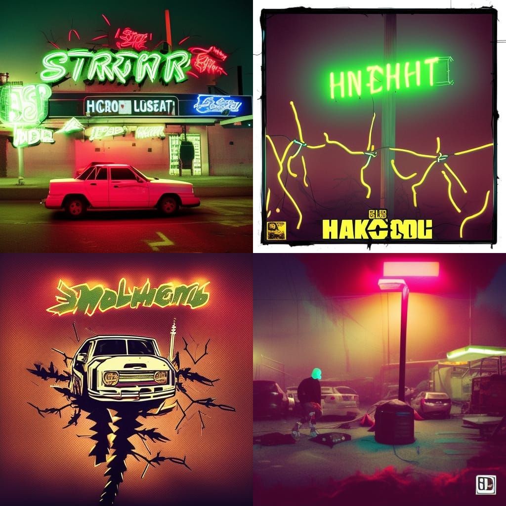 Hiphop Album Cover: Tailgate Party in Neon Lit Parking Lot