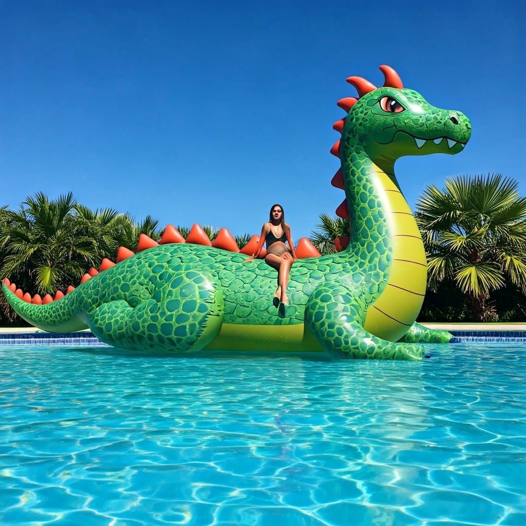Giant Inflatable Dragon Pool Toy in Swimming Pool
