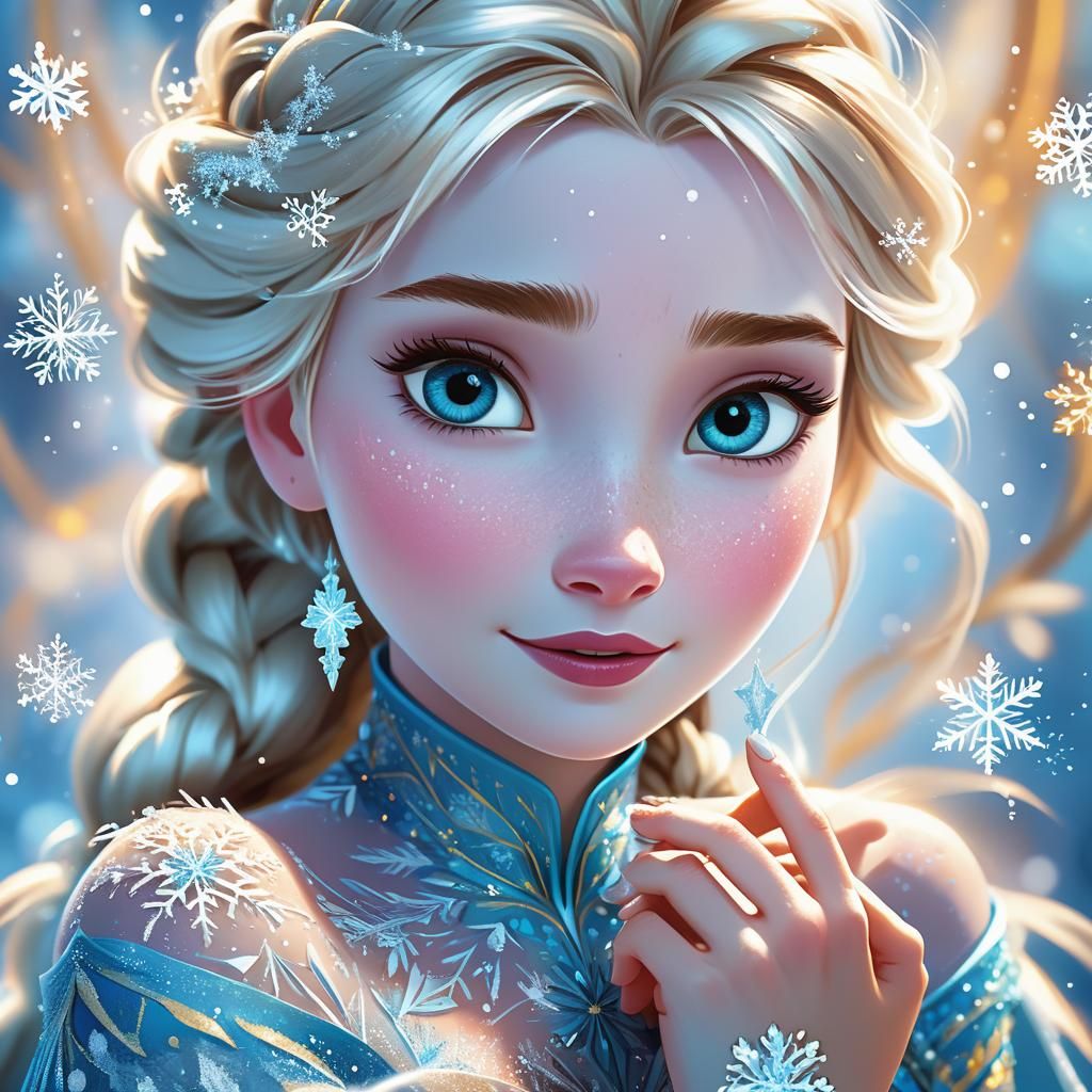 Elsa Creates Snowflakes: Stylized Digital Art