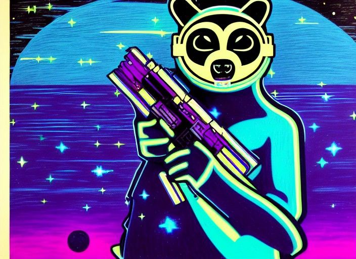 Noir Space Pirate Raccoon in CYMK Colors