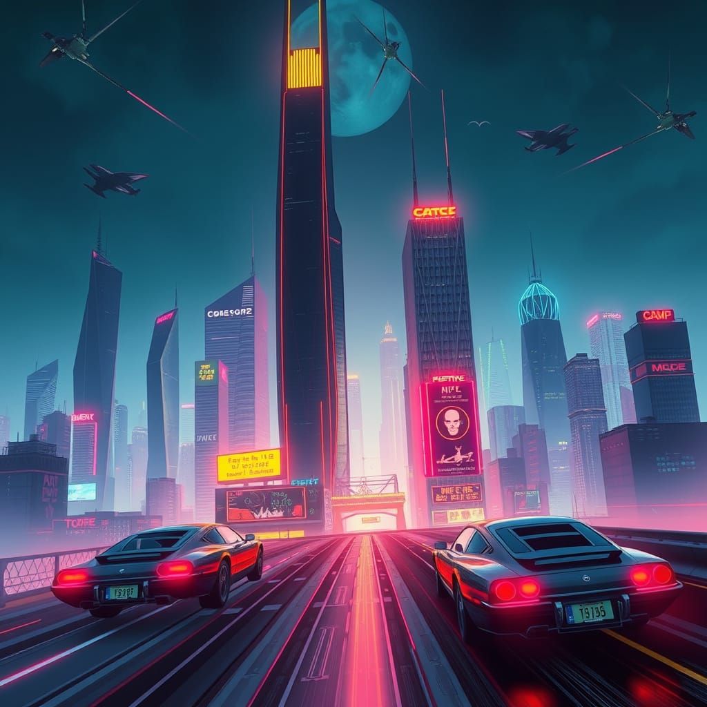 Futuristic Cyberpunk Cityscape with Neon and Flying Cars