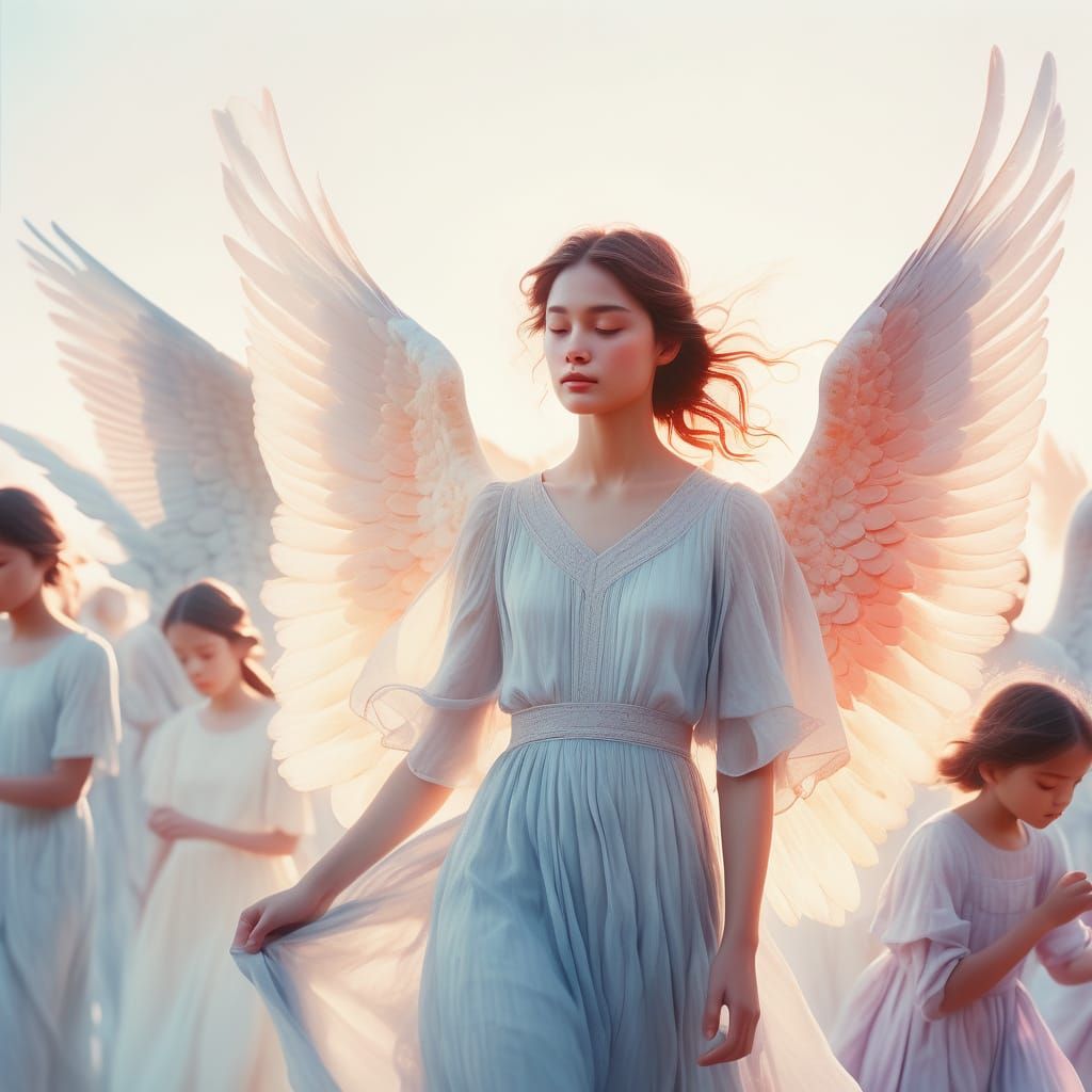 Serene Angelic Woman in Soft Watercolor Style