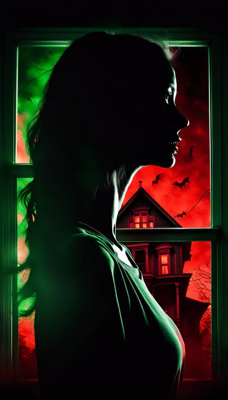 Eerie Double Exposure: Haunted House Silhouette