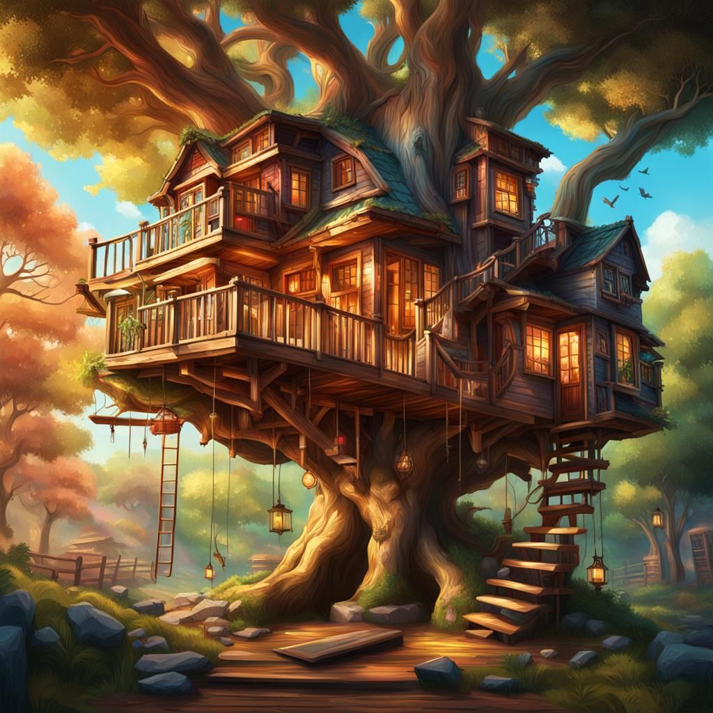Hyperrealistic Treehouse Library Concept Art