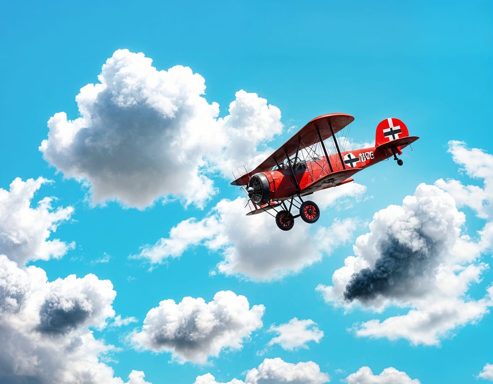 WWI Fokker Dr. 1 Triplane Soars Through the Clouds in a Vint...