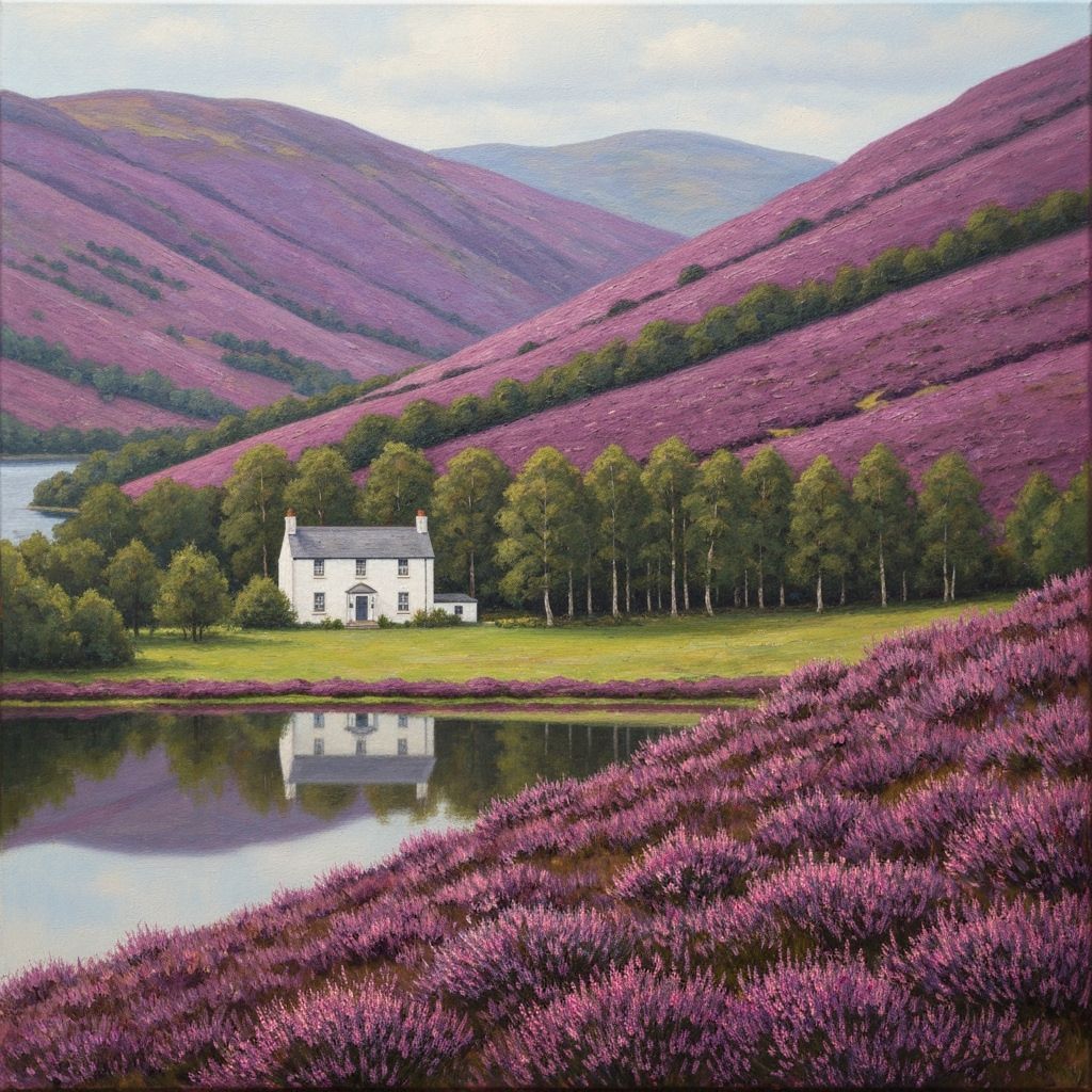 Impressionist Oil Painting of White House Amidst Violet Heat...