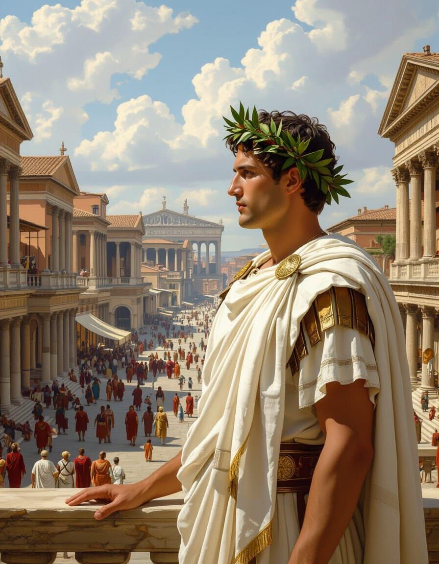 Ancient Roman Patrician in Bustling Street Scene