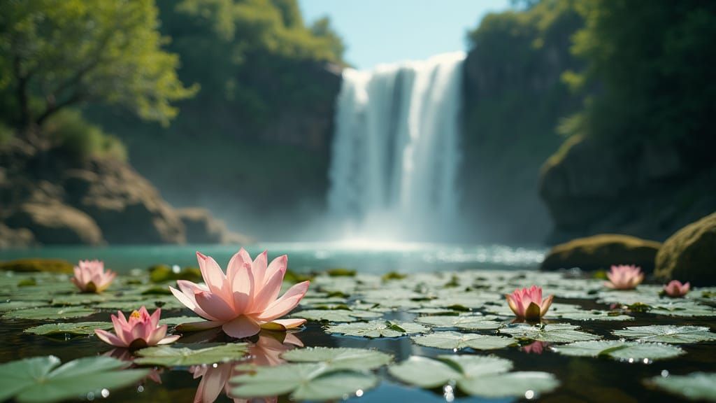 Waterfall with Lotus Blossoms: Professional Portrait Photogr...