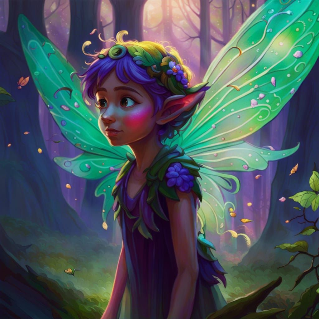 Disney Cartoon Fairy in a Green Forest