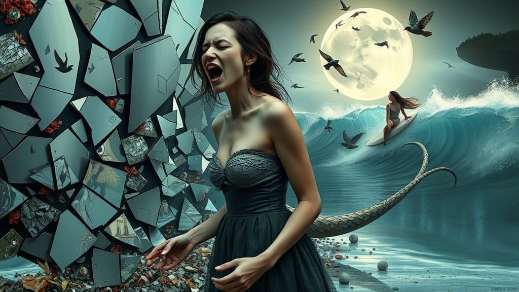 Surreal Goddess of Memories Shatters Mirrors with Primal Scr...