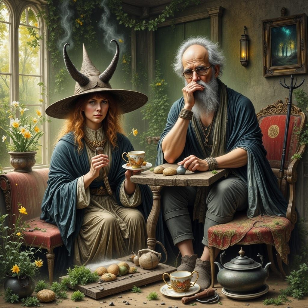 Roman Warriors and Witch in Living Room