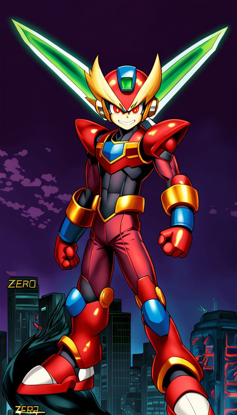 MegaMan Zero in Dark Cyberpunk Manga Style