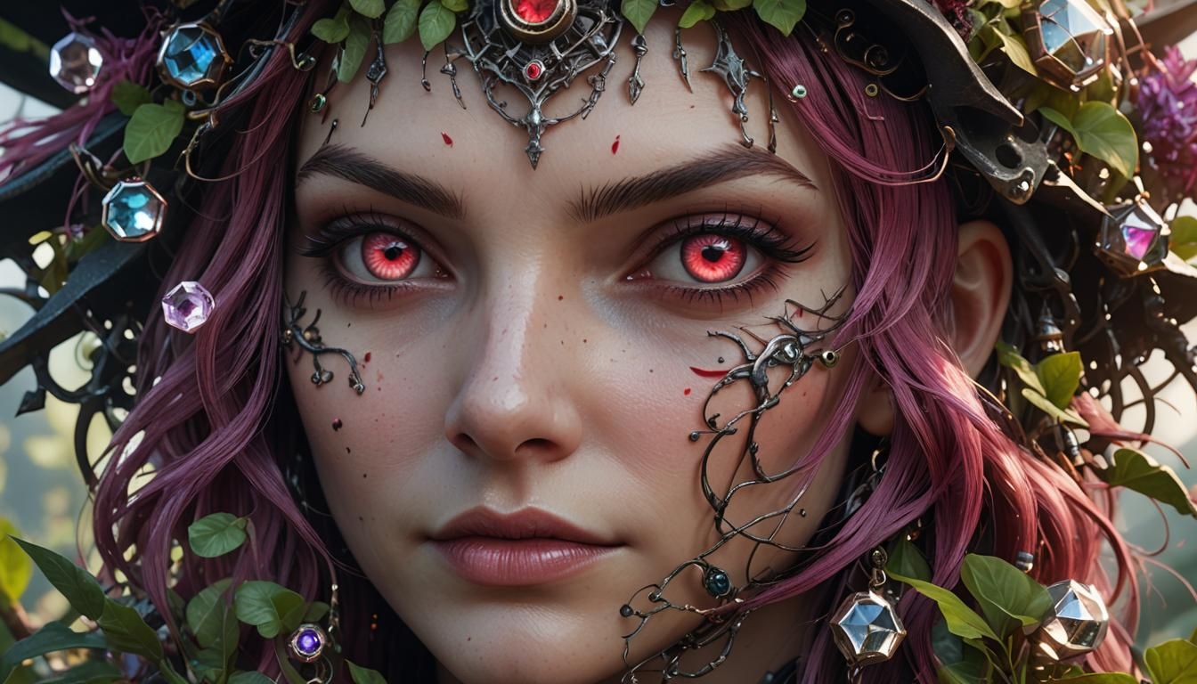 Beautiful Witch Infusing Plants with Magic in Sci-Fi Lab