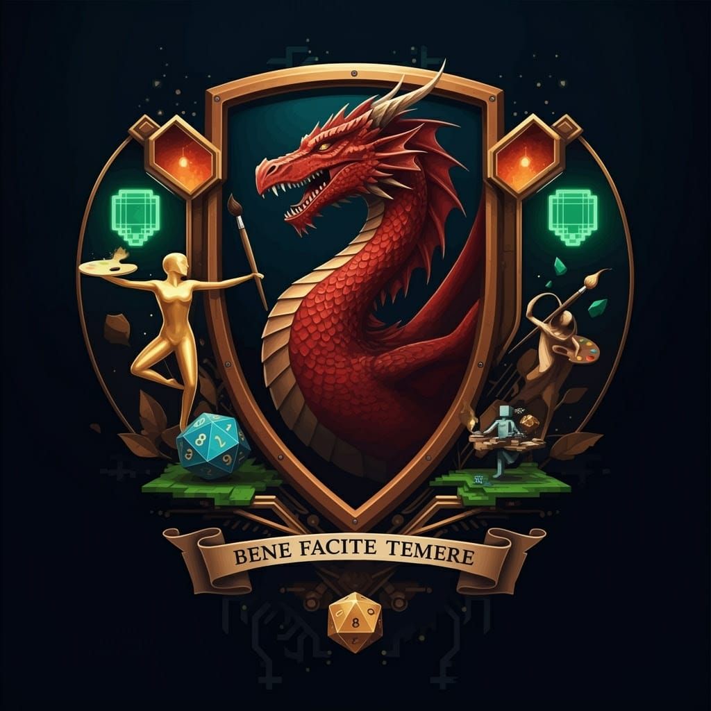 Cyberpunk Family Crest Shield in Digital Art Style