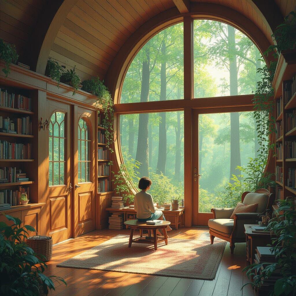 Serene Forest House in Miyazaki-Inspired Style