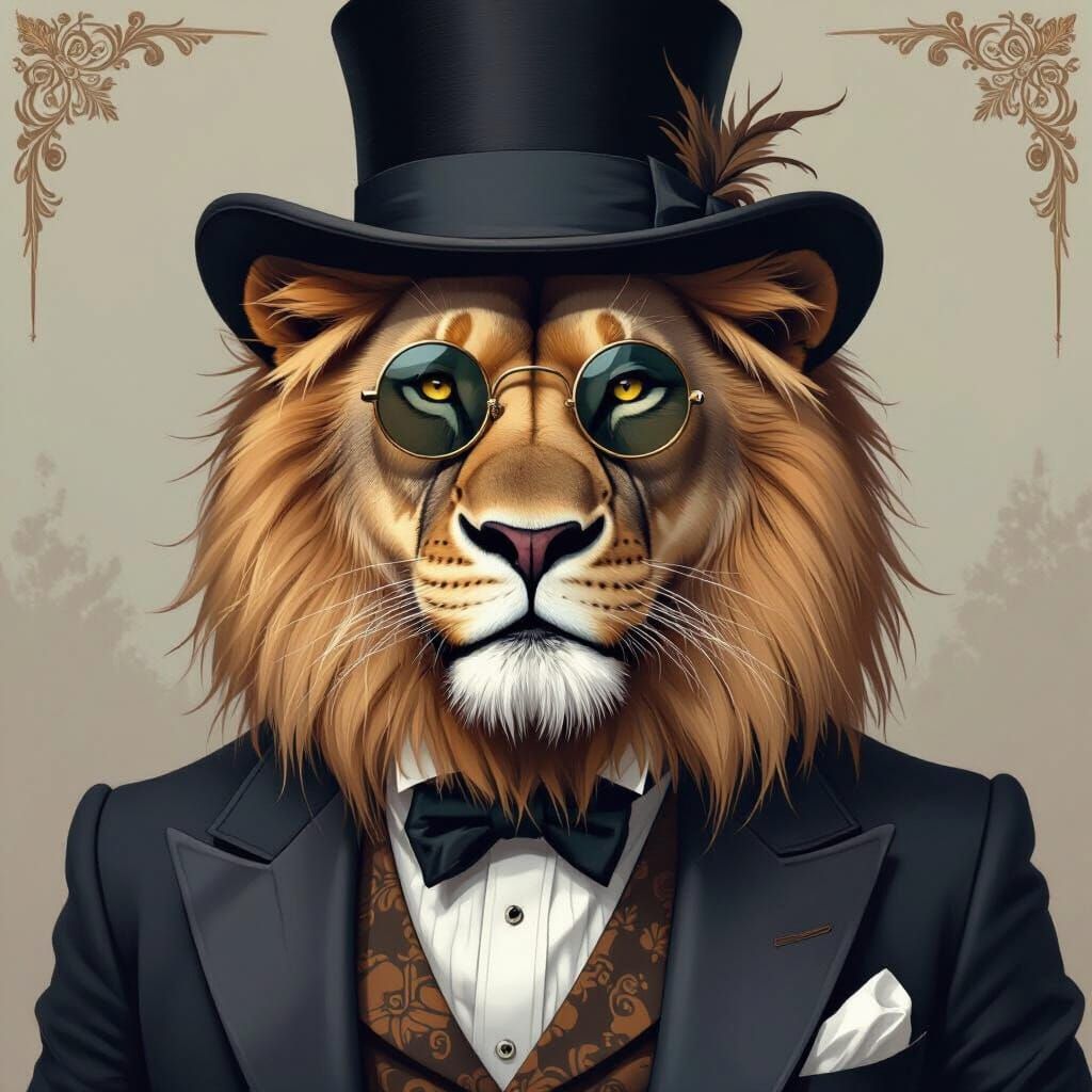 Elegant Lion in Suit: A Digital Illustration