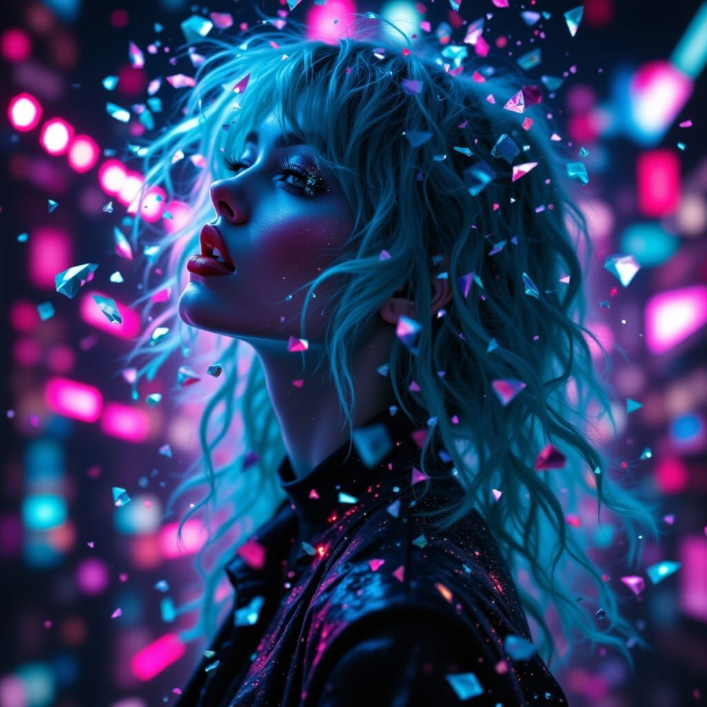 Cyberpunk Hacker Girl with Teal Hair and Crystalline Shards