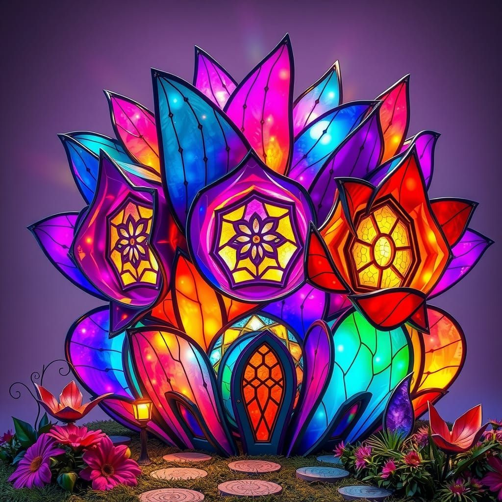 Iridescent Stained Glass Flower House