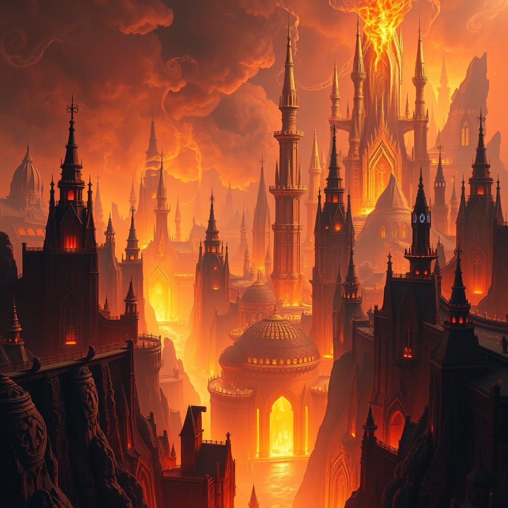 Breathtaking, Golden-Lit Cityscape in a Fantastical World