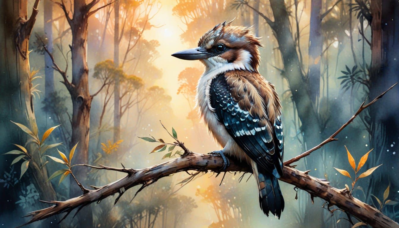 Ethereal Australian Forest Scene with Kookaburra