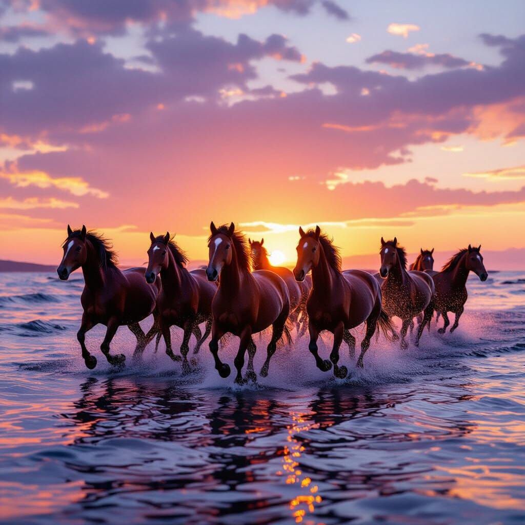 Wild Horses Gallop at Sunset in Cinematic Style