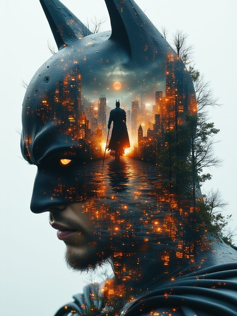 Spawn Batman Silhouette in Splatterpunk Style